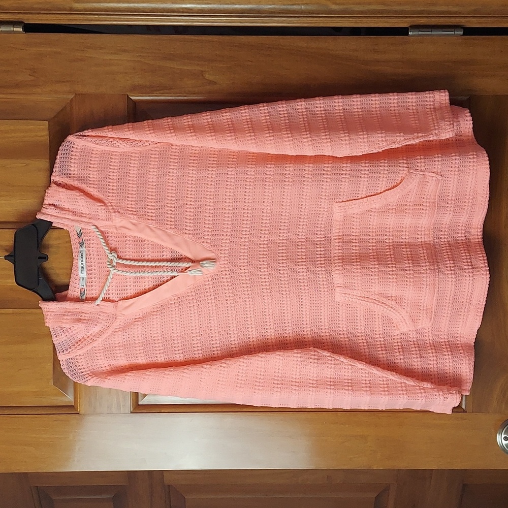 * Maurices Neon Coral Pink Knit Swim Coverup with Cozy Texture, Size 2X Like New